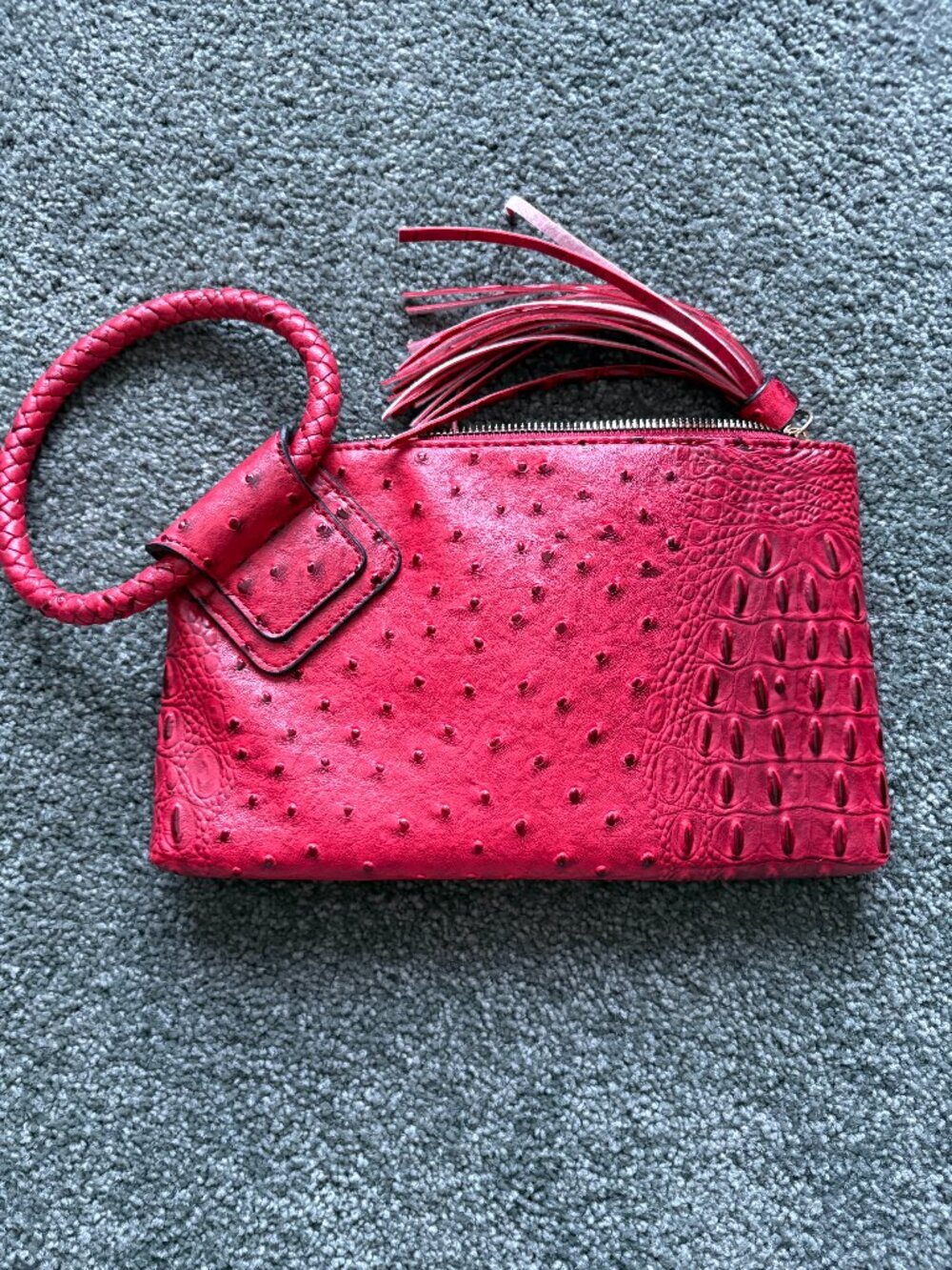 Ostrich Croc HandCuff Tassel Wristlet Clutch